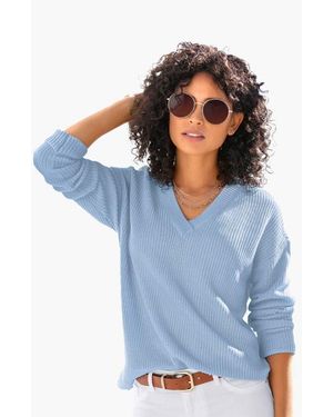 Lascana Ribbed V-Neck Sweater - Blue