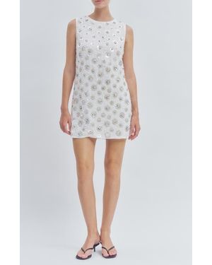 Maude Club Luella Bead & Sequin Embellished Tie Neck Minidress - White
