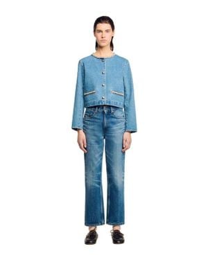 Sandro Rhinestone Denim Jacket - Blue