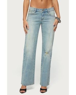 Edikted Lainie Distressed Low Rise Bootcut Jeans - Blue