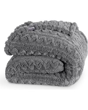 Bare Home Cable Faux Shearling Blanket - Gray