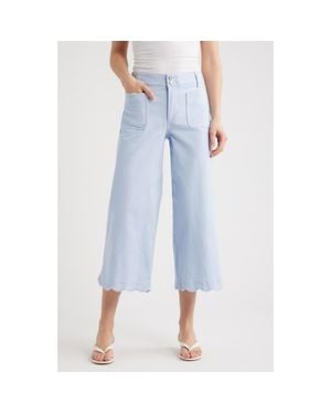 Wit & Wisdom Scallop Patch Pocket High Waist Crop Wide Leg Twill Pants - Blue