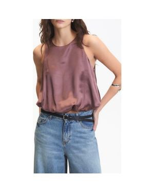 DELUC Leonard Crop Sleeveless Satin Top - Red