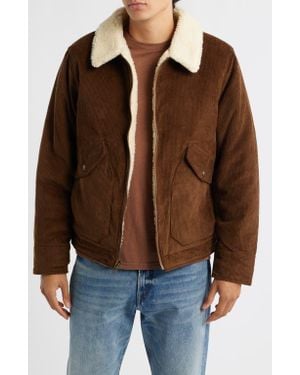 Schott Nyc Corduroy Delivery Jacket With High Pile Fleece Collar - Brown