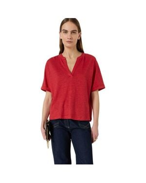 Gerard Darel Miora Linen V-Neck T-Shirt - Red