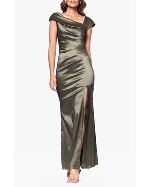Xscape Evenings Asymmetric Neck Ruched Taffeta Gown - Green