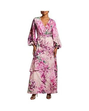 Coast Petite Long Sleeve Chiffon Midaxi Dress - Pink