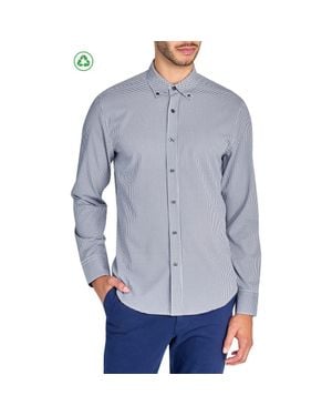 Con.struct Slim Fit Micro Plaid Recycled 4-Way Stretch Performance Long Sleeve Shirt - Blue