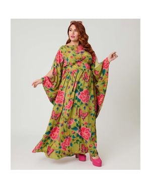 Unique Vintage Plus Size 1960S Flutter Sleeve Caftan - Green