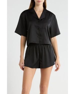 Open Edit Boxy Stretch Satin Short Pajamas - Black
