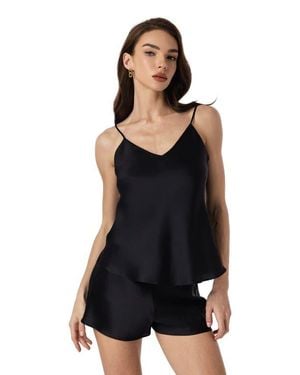 SILKSILKY Silk Spaghetti Strap Camisole Pajama Set - Black