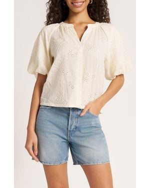 Matty M Viola Eyelet Bubble Sleeve Top - Blue