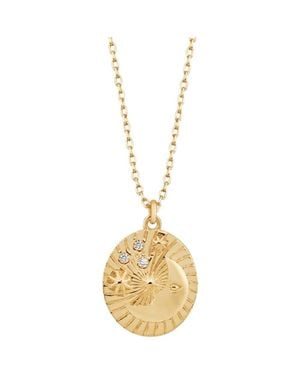 Spero London Moon Embossed Silhouette Sterling Medal Necklace - Metallic