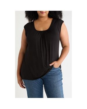 Loveappella Drape Sleeveless Top - Black