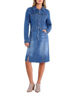 Wash Lab Denim Sway Raw Hem Long Sleeve Denim Shirtdress - Blue