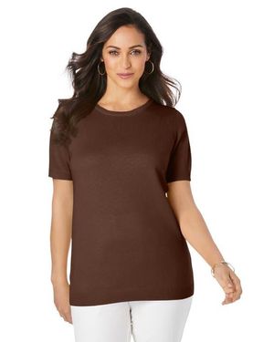 Jessica London Fine Gauge Crewneck Shell - Brown
