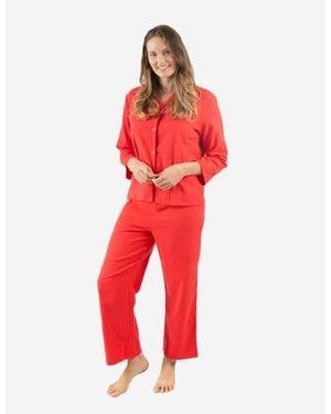 Leveret 2-Pc. Cotton Flannel Button-Front Holiday Pajama Set - Red