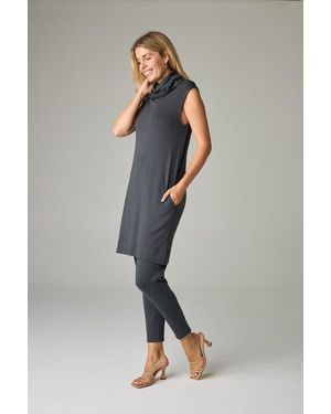 eavolu® Kakadu Eco-Luxe Rib Sleeveless Funnel Neck Tunic/Dress - Black