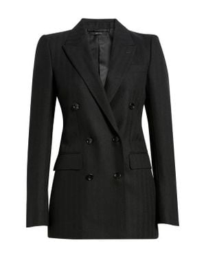 Tom Ford Sharp Herringbone Double Breasted Virgin Wool Jacket - Black