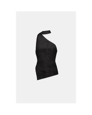 Saemdi One-Shoulder Scarf Top - Black