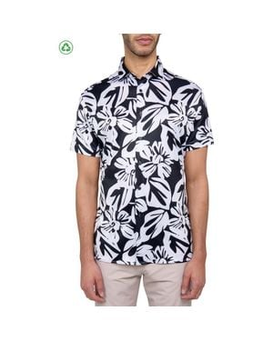 Con.struct Regular Fit Exploded Floral Print Recycled Performance Golf Button-Down Shirt - Blue