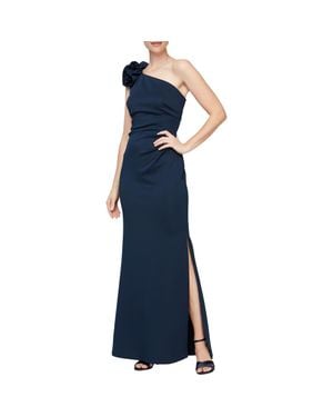 Sl Fashions Floral Detail One-Shoulder Gown - Blue