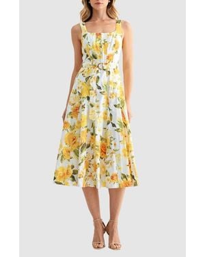 Mila + Mate Belted Sleeveless Fit & Flare Midi Dress - Yellow