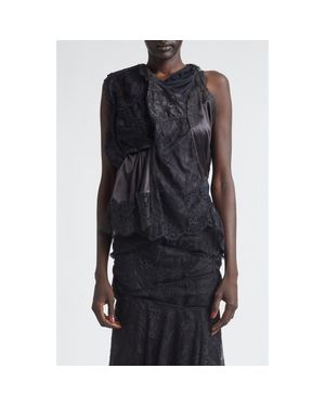 Junya Watanabe Mixed Lace, Satin & Knit Top - Black