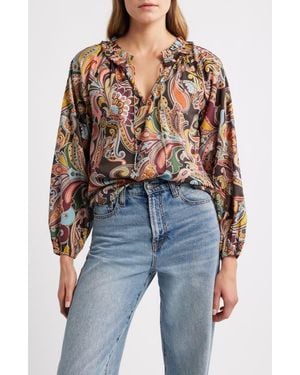 LOVE THE LABEL Libby Balloon Sleeve Cotton Top - Multicolor