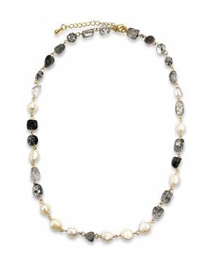 LA MENO Rutilated Quartz & Imitation Pearl Necklace - White