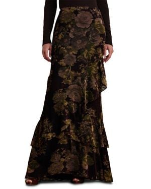 Ralph Lauren Tiered Floral Velvet Maxi Skirt - Black