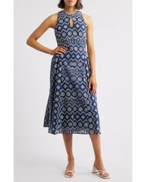 Adelyn Rae Soraia Eyelet Embroidery Midi Dress - Blue