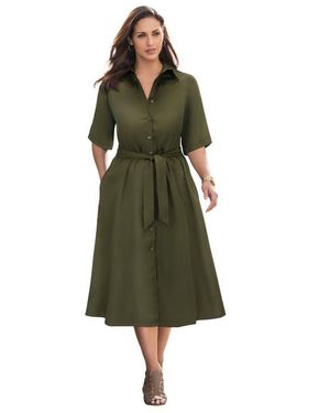 Jessica London Soft Denim Shirtdress - Green