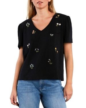 Billy T Wild Meadow Embroidered Puff Sleeve Cotton T-Shirt - Black