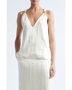 Brandon Maxwell The Drew Deep V-Neck Satin Tank - White