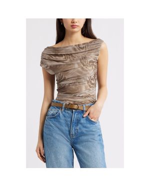 Open Edit Cap Sleeve Mesh Top - Blue
