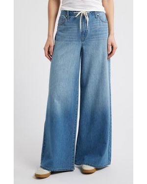 1822 Denim Drawstring High Waist Wide Leg Jeans - Blue
