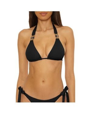 Becca Modern Edge Rib Triangle Bikini Top - Black
