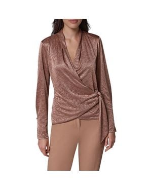 Donna Karan Crinkle Tie Waist Satin Top - Brown