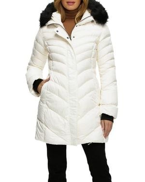 Gorski Apres-Ski Chevron Long Parka With Detachable Toscana Lamb Hood Trim - White