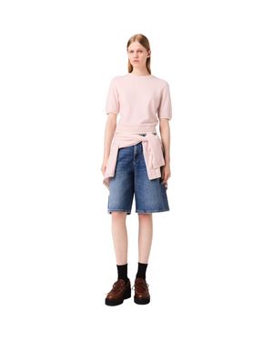 Maje 100% Wool Short-Sleeve Sweater - Blue