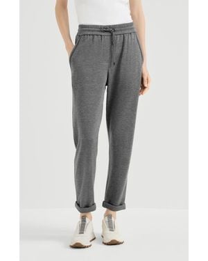 Brunello Cucinelli Cotton And Silk Interlock Pants With Shiny Pocket Detail - Gray