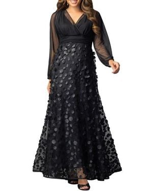 Kiyonna Blossoming Beauty Mesh Evening Gown - Black