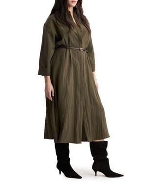 Mango Long Sleeve Shirtdress - Multicolor
