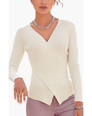 Lascana Overlapping V-Neck Sweater - White