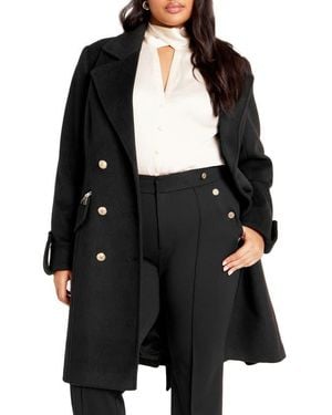 City Chic Maggie Belted Double Breasted Coat - Black