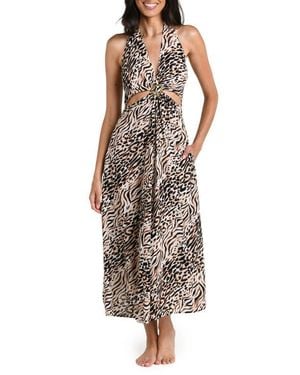 La Blanca Fierce Territory Cutout Halter Neck Swim Cover-Up Dress - Brown