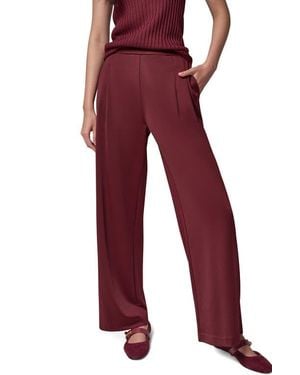 Donna Karan Pleated Straight Leg Pull-On Pants - Red