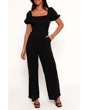 Petal & Pup Jolene Smocked Puff Sleeve Jumpsuit - Black
