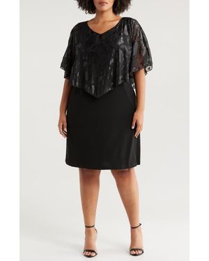 Connected Apparel Glitter Chiffon Cape Cocktail Dress - Black